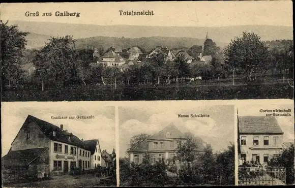 Ak Gaiberg bei Heidelberg, Neues Schulhaus, Gasthaus zur Germania, Gartenwirtschaft