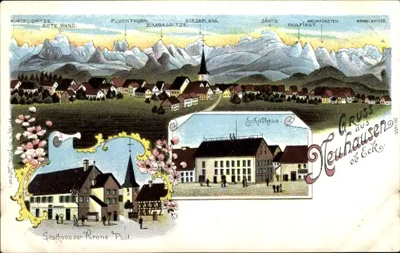 Ak Neuhausen ob Eck Baden Württemberg, Gasthaus zur Krone, Post, Schulhaus