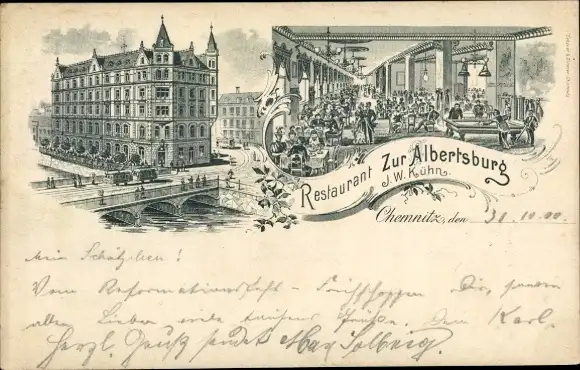 Litho Chemnitz Sachsen, Restaurant zur Albertsburg, Inh. J.W. Kühn