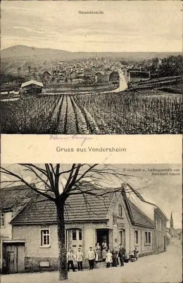 Ak Vendersheim Rheinland Pfalz, Gesamtansicht, Wohnhaus und Ladengeschäft Bernhard Simon