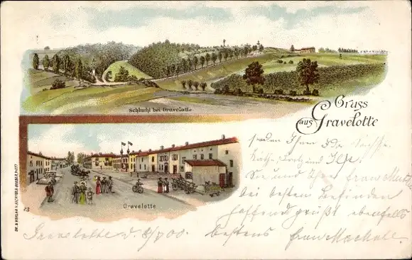 Litho Gravelotte Lothringen Moselle, Schlucht, Stadtansicht