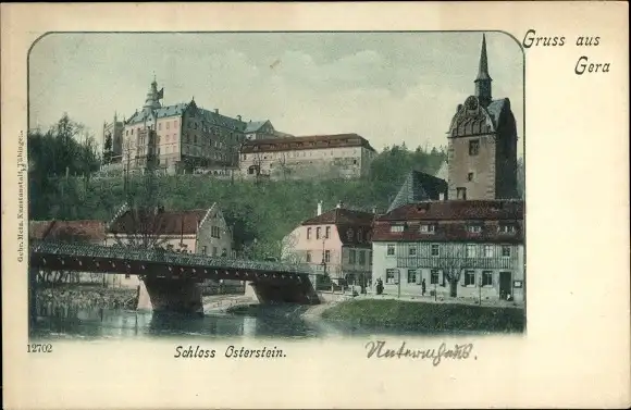 Ak Untermhaus Gera in Thüringen, Schloss Osterstein, Brücke, Kirche