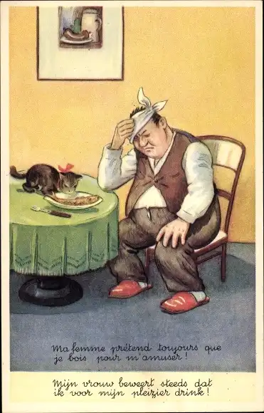 Künstler Ak Scheuermann, Willi ?, Mann mit Kopfschmerzen