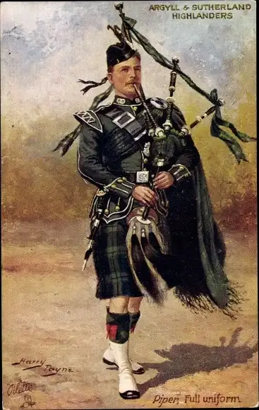 Künstler Ak Payne, Argyll and Sutherland Highlanders, Piper, volle Uniform