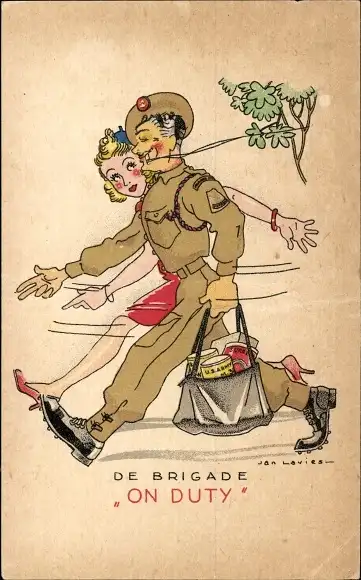 Künstler Ak Lavies, J., Niederländischer Soldat mit geliebter Frau, De Brigade On Duty