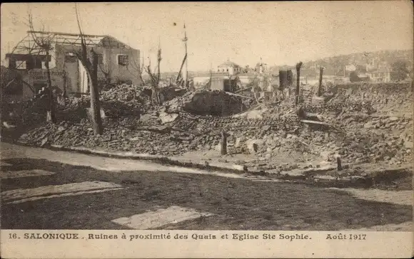 Ak Saloniki Thessaloniki Griechenland, Ruinen in der Nähe der Kais und der Ste. Sophie Kirche