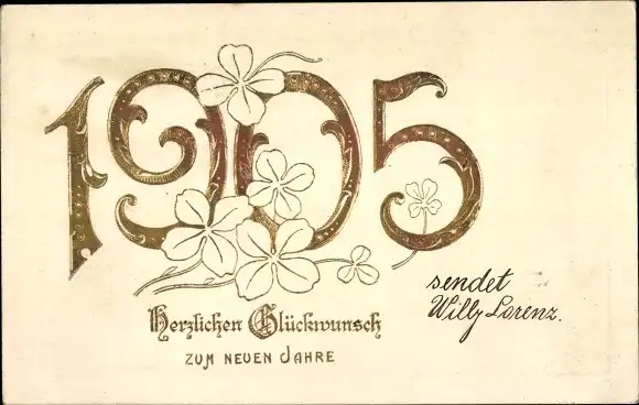 Präge Ak Glückwunsch Neujahr 1905, Glücksklee