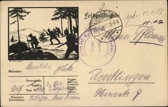 Scherenschnitt Ak Deutsche Soldaten, Wald, Gewehr, Angriff