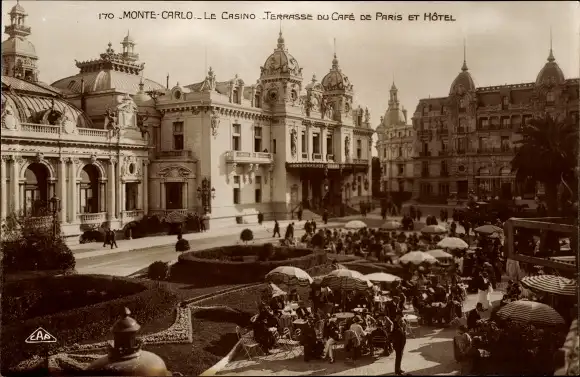 Ak Monte-Carlo Monaco, Casino, Terrasse des Café de Paris, Hotel