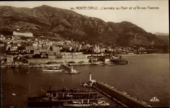 Ak Monte Carlo Monaco, Hafeneinfahrt und Taubenschießen