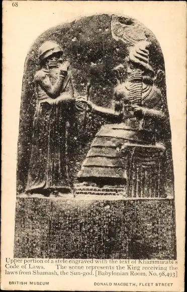 Ak London City England, British Museum, Babylonischer Raum, Khammurabis Gesetzbuch