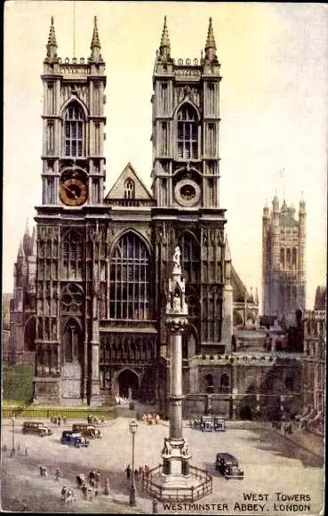 Künstler Ak City of Westminster London England, Westminster Abbey, West Towers