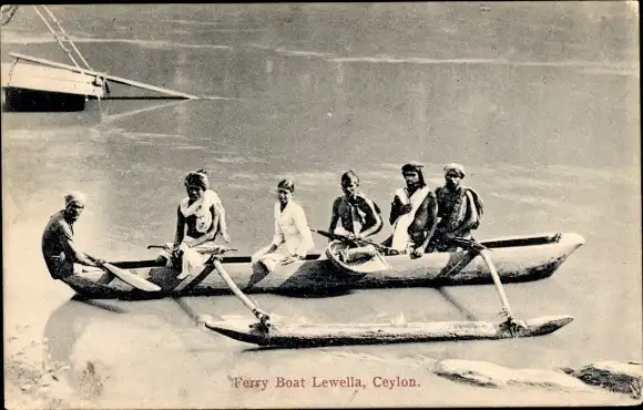 Ak Lewella Sri Lanka, Ferry Boat, Männer u. Frau im Kanu