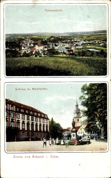 Ak Erbach im Odenwald Hessen, Totalansicht, Schloss, Marktplatz