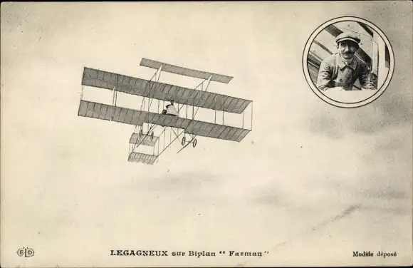 Ak Legagneux auf Doppeldecker H. Farman, Flieger, Flugzeug