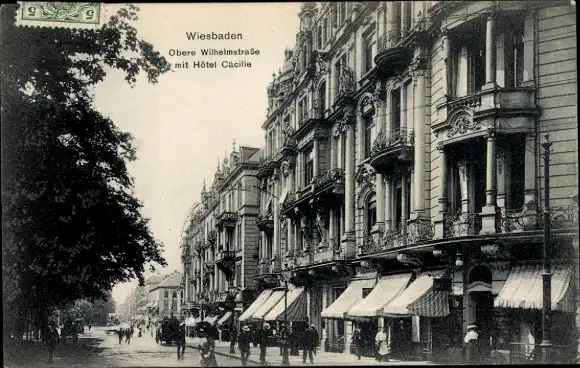 Ak Wiesbaden in Hessen, obere Wilhelmstraße, Hotel Cäcilie