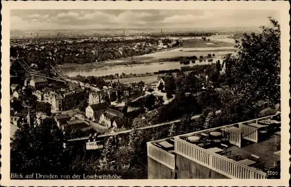 Ak Dresden Loschwitz, Blick von den Loschwitzhöhe auf die Stadt, Schwebebahn