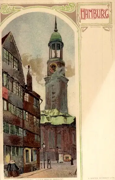 Künstler Ak Kley, Hamburg Mitte Neustadt, Michaeliskirche, Kirche St. Michaelis, Michel