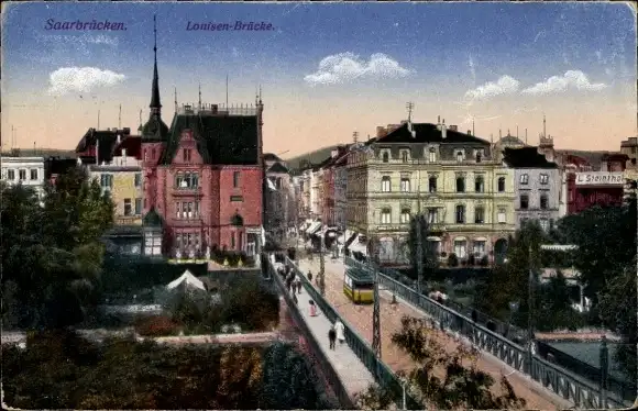 Ak Saarbrücken im Saarland, Louisenbrücke, Tram