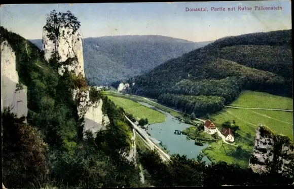 Ak Thiergarten Beuron in Württemberg, Ruine Falkenstein, Donautal