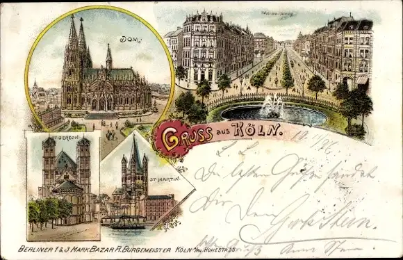 Litho Köln, Dom, St. Martin, St. Gereon, Hohenstaufenring