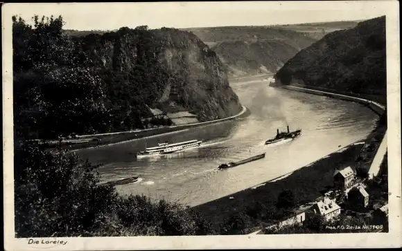 Ak Sankt Goarshausen am Rhein, Loreley, Schiffe