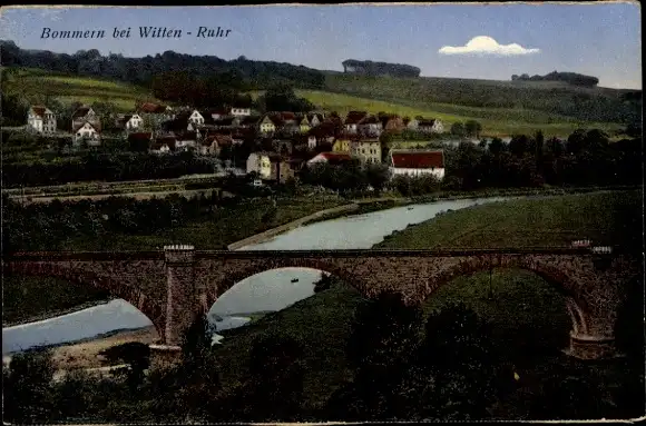 Ak Bommern Witten im Ennepe Ruhr Kreis, Flusspartie, Brücke, Ortschaft