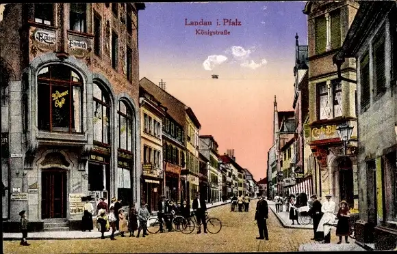 Ak Landau in der Pfalz, Blick in die Königstraße, Cafe Bill, Wiener Cafe, Anwohner
