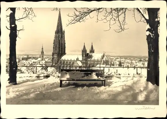 Ak Freiburg im Breisgau, Kirche, Winteransicht