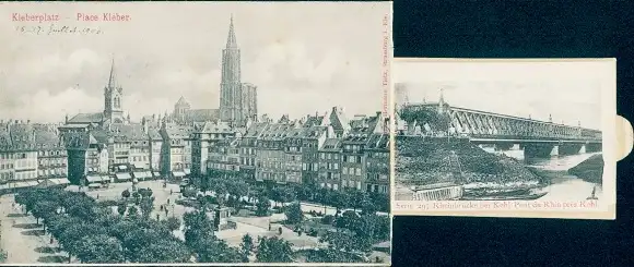 Leporello Ak Strasbourg Straßburg Elsass Bas Rhin, Kleberplatz, Rheinbrücke