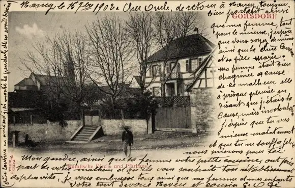 Ak Gœrsdorf Goersdorf Görsdorf Elsass Bas Rhin, Katholische Kirche, Pfarrhaus