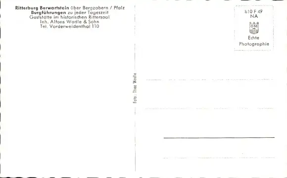 Ak Erlenbach bei Dahn in der Pfalz, Burg Berwartstein