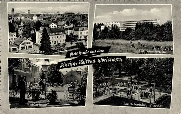 Ak Bad Wörishofen im Unterallgäu, Kurhaus, LVA Sanatorium, Wassertretplatz-Kurpark, Teilansicht