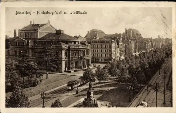 Ak Düsseldorf am Rhein, Hindenburg-Wall mit Stadttheater, Straßenbahn