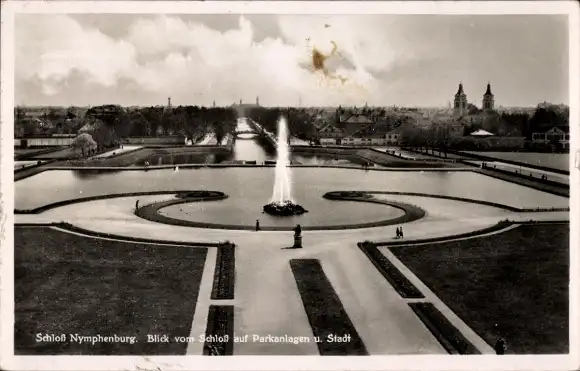 Ak Nymphenburg München Bayern, Königliches Schloss Nymphenburg, Parkanlage, Stadt