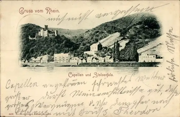 Ak Capellen Kapellen Stolzenfels Koblenz am Rhein, Blick vom Wasser aus, Burg