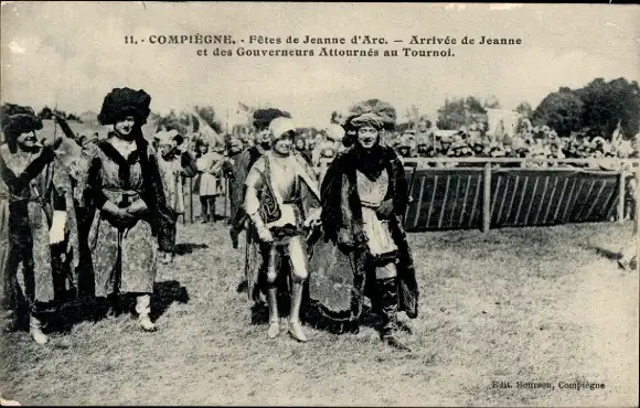 Ak Margny lès Compiègne Oise, Ankunft von Jeanne und dem Gouverneur Attourné in Tournol