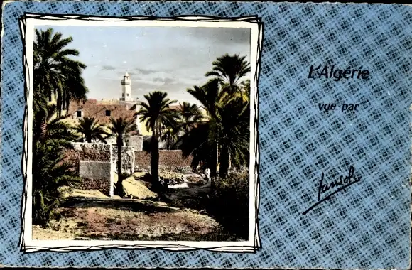 Passepartout Ak Algerien, Blick auf Gebäude mit Palmen