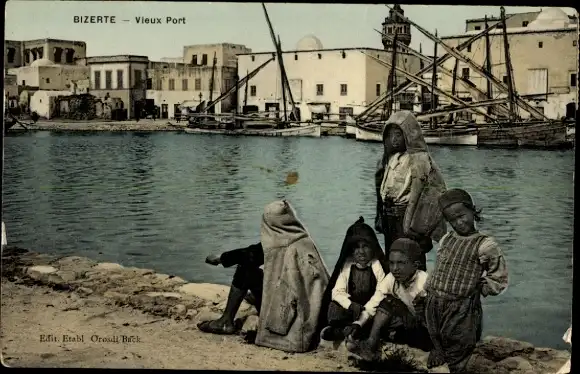 Ak Bizerte Tunesien, Kinder am Hafen