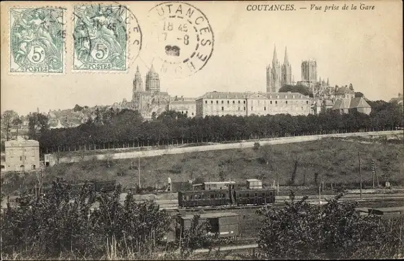 Ak Coutances Manche, vue prise de la Gare