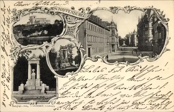 Ak Aschaffenburg in Unterfranken, Pompejanum, Monumental Brunnen