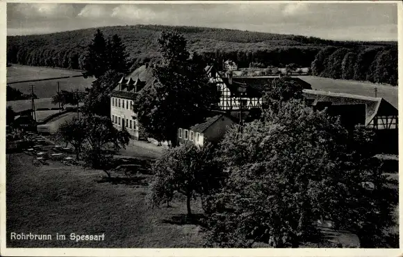 Ak Rohrbrunn Weibersbrunn im Spessart, Wirtshaus, Luftbild