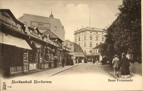 Ak Norderney in Ostfriesland, Blick in die Bazar Promenade, Passanten