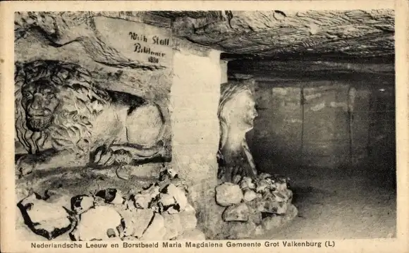 Ak Valkenburg Limburg Niederlande, Katakombe, Büste Maria Magdalena, Niederländischer Löwe