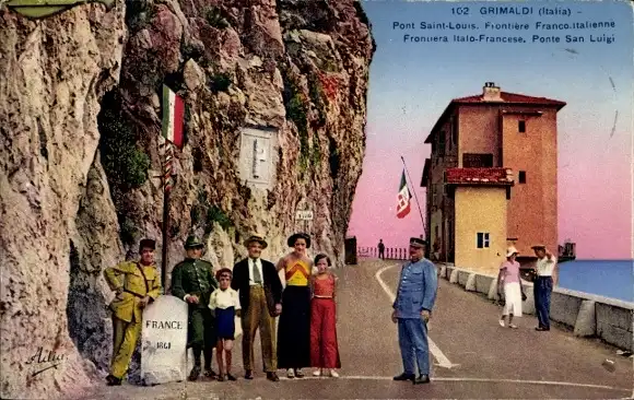 Ak Grimaldi, Pont Saint Louis, Frontiere Franco Italien