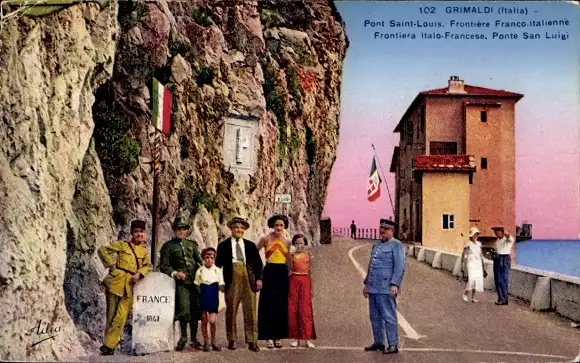 Ak Grimaldi, Pont Saint Louis, Frontiere Franco Italien