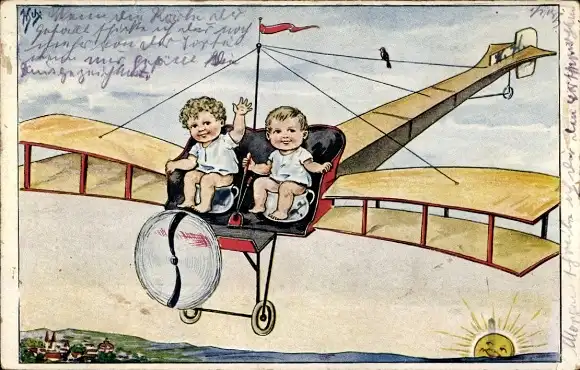 Ak Kinder auf Nachttöpfen in einem Flugzeug