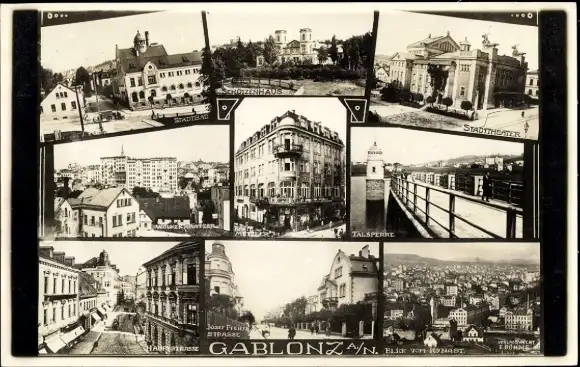 Ak Jablonec nad Nisou Gablonz an der Neiße, Stadttheater, Schützenhaus, Café Metzler, Talsperre