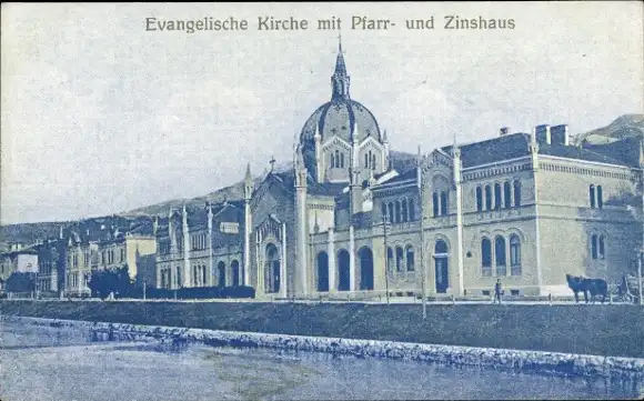 Ak Sarajevo Bosnien Herzegowina, Evangelische Kirche, Pfarr- und Zinshaus