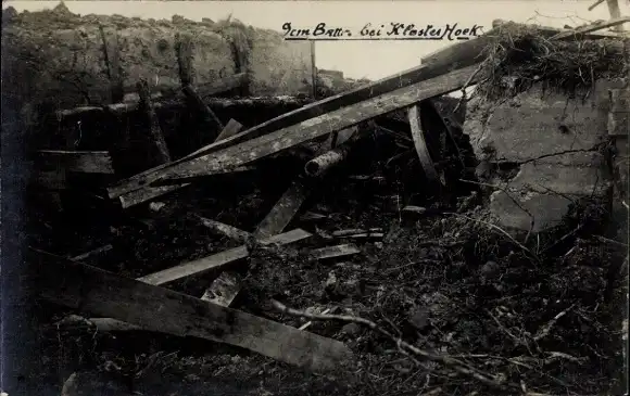 Foto Ak Belgien, Kloster Hoek, Kriegszerstörungen, I.WK